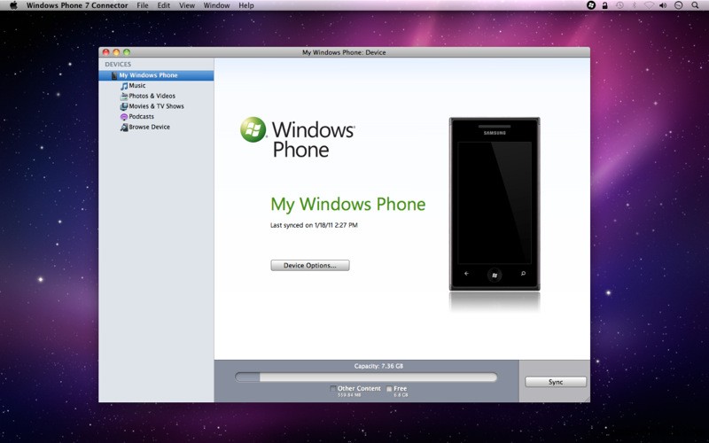 windows phone 7 connector for mac 10.5.8