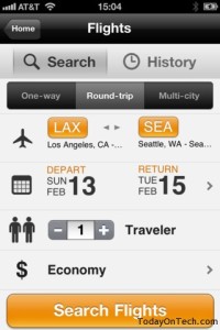 Kayak app for iPhone