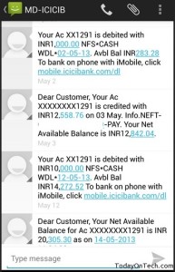 sms icici mobile alerts account transactions charged quarter rs per website received