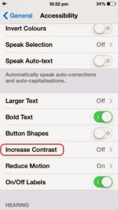 iOS 7  tips Accessibility, Increase Contrast